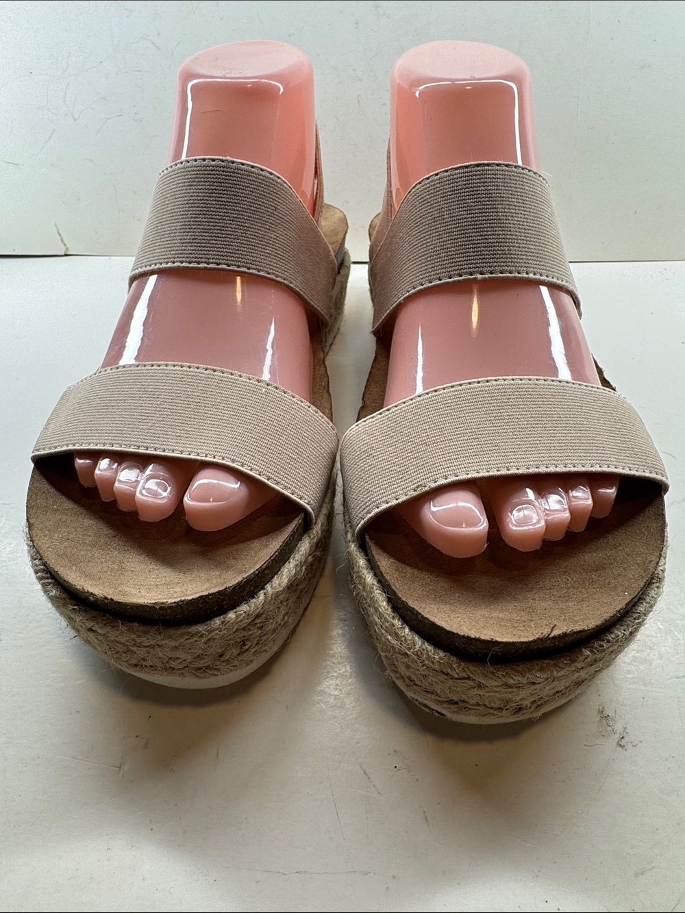 Neutral Elastic Strap Espadrille Wedge Sandals - Beige